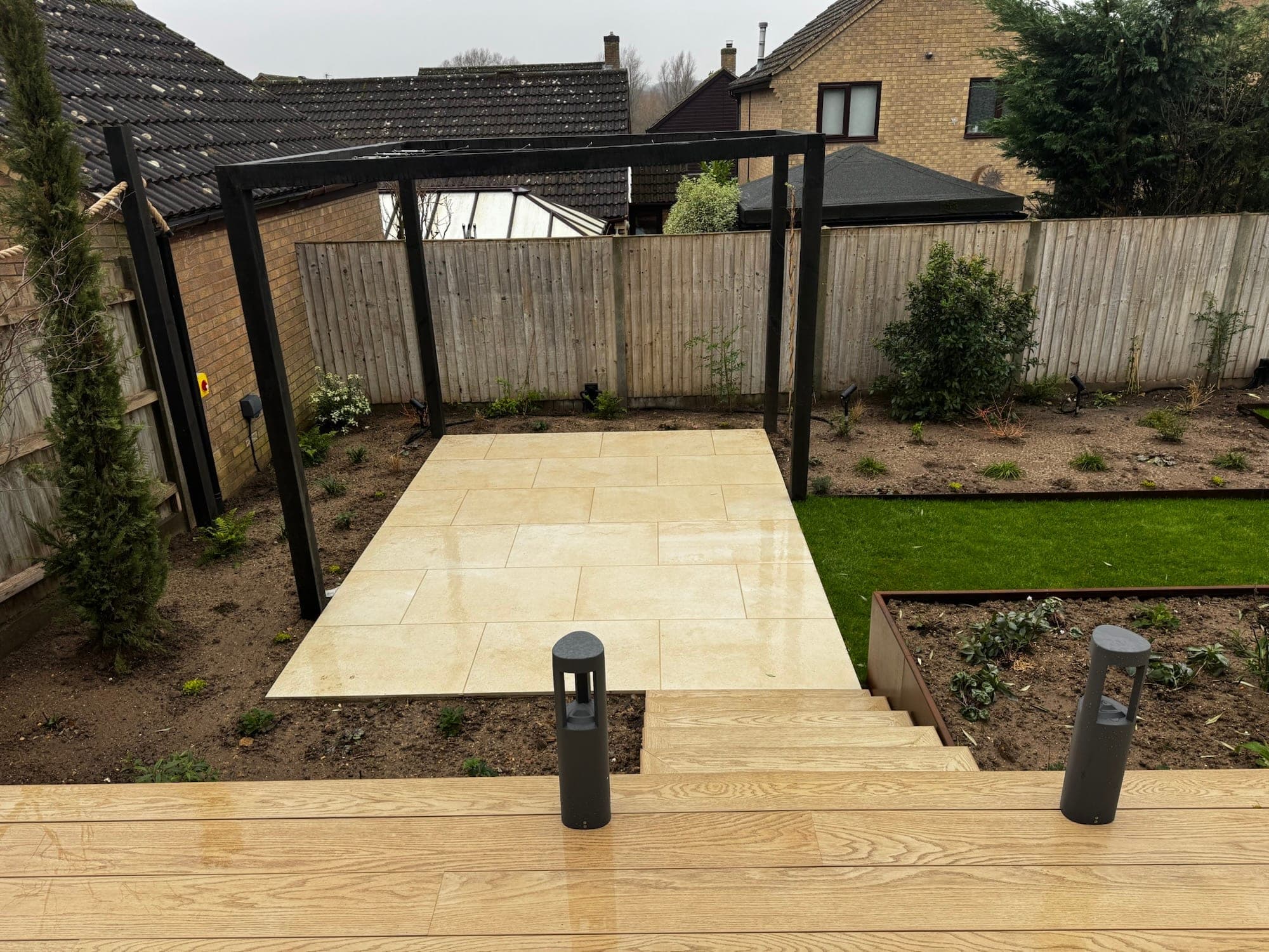 Landscaped garden with composite decking Norfolk