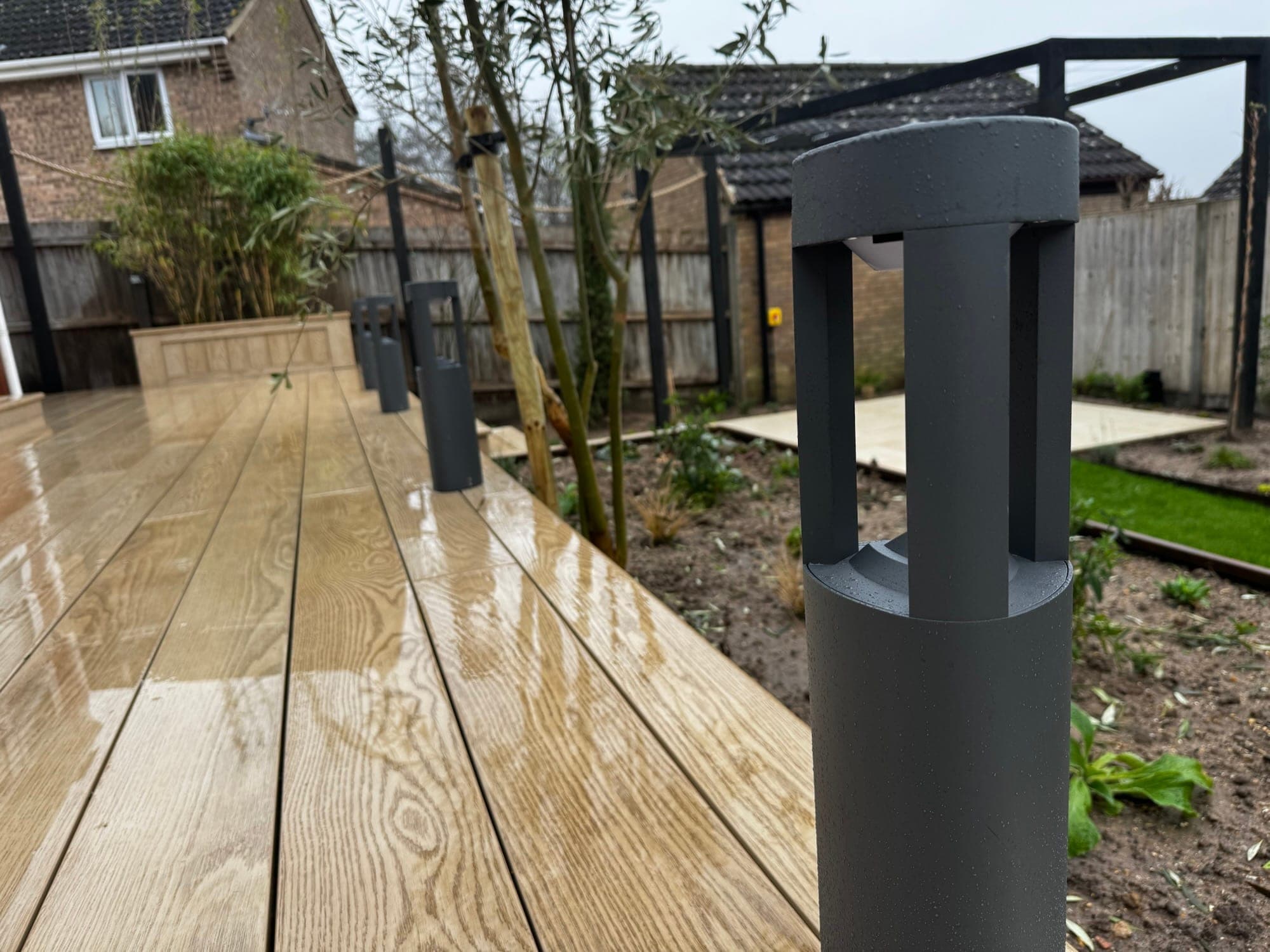 Full garden overview Millboard and stone patio