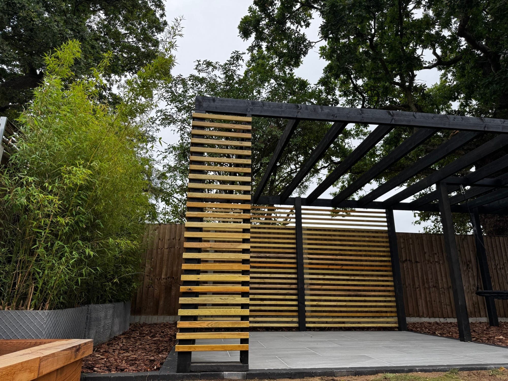 Oak sleeper raised beds and patio