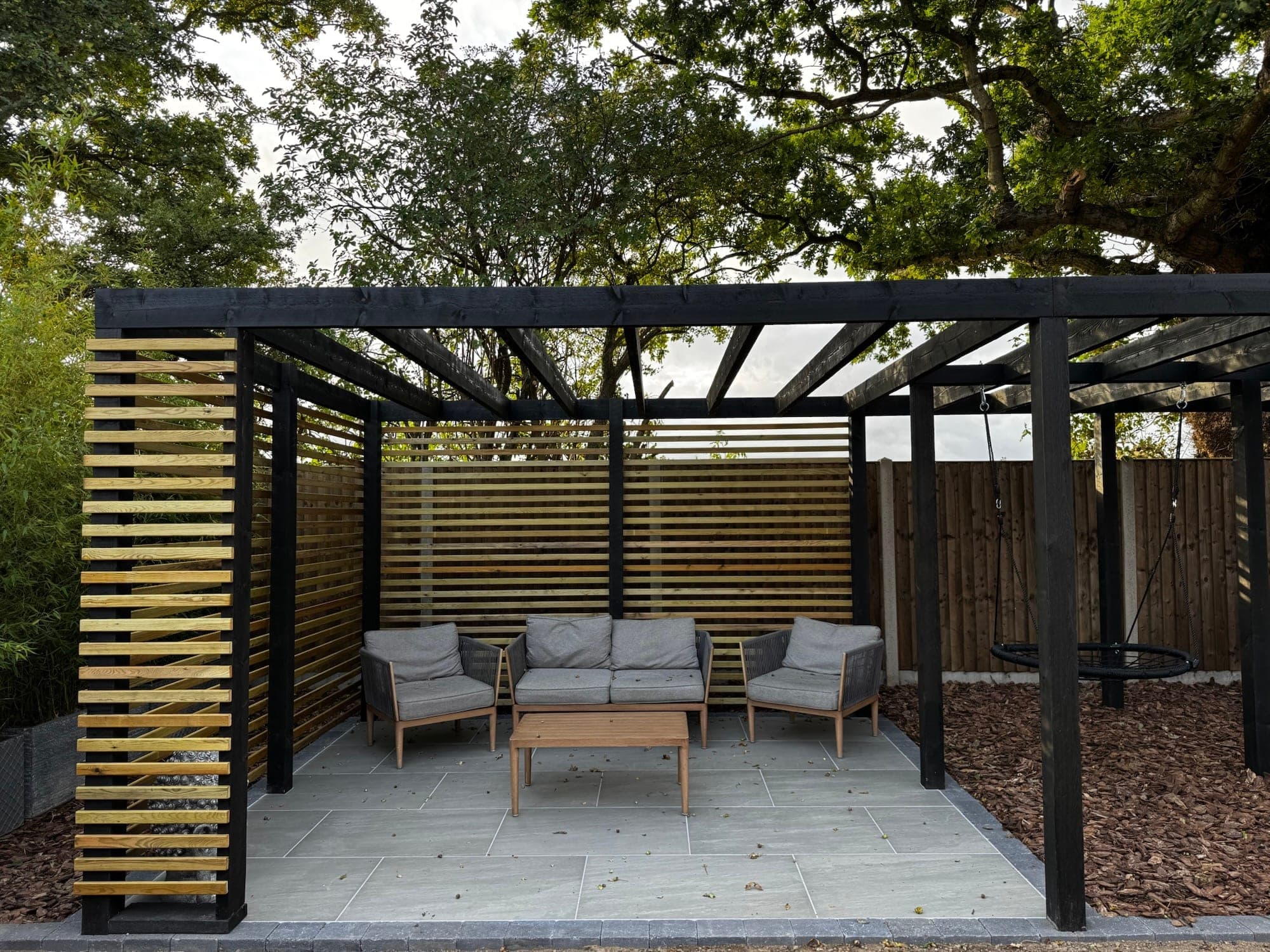 Outdoor swings and pergola garden