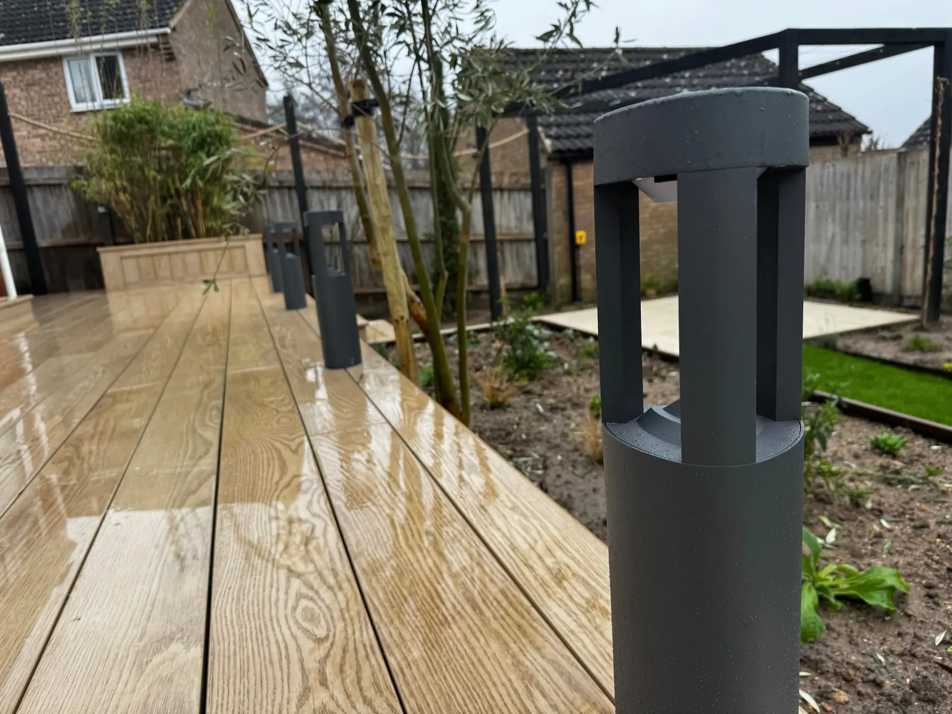 Full garden overview Millboard and stone patio