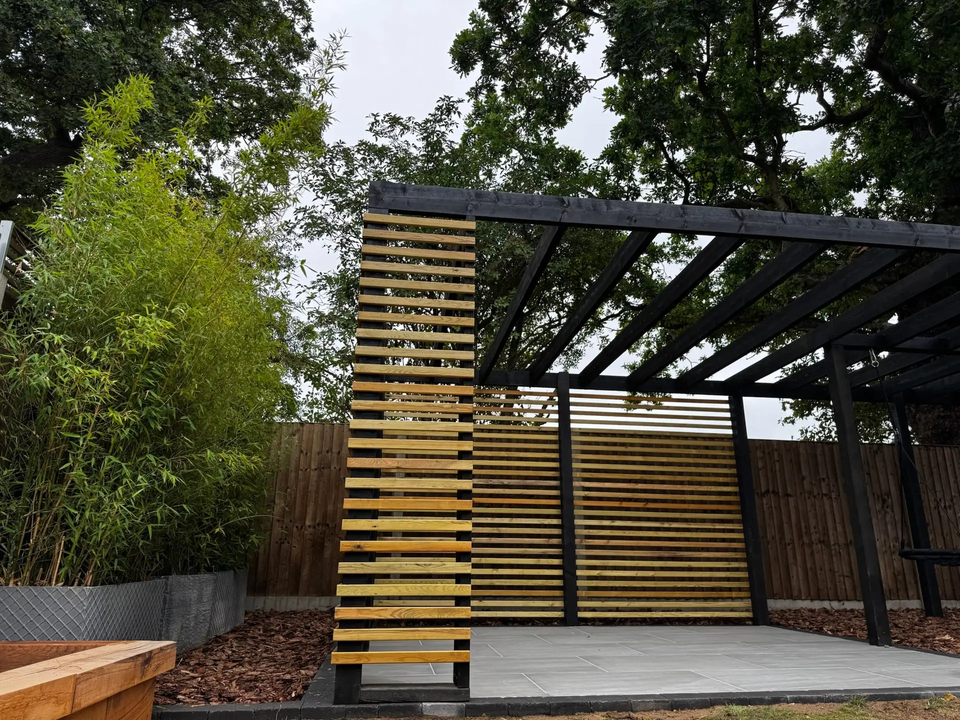 Oak sleeper raised beds and patio